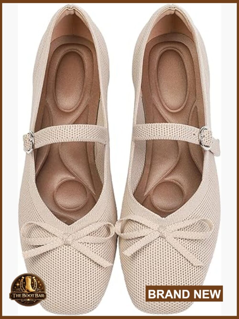 Women Square Toe Knit Ballet Flats with Adjustable Ankle Strap Washable Mary